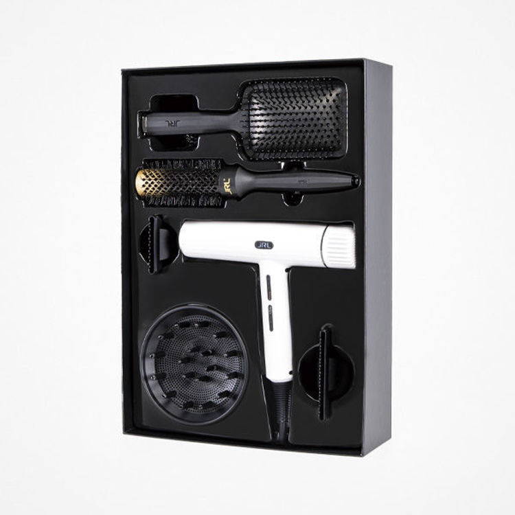 Image de KIT SECADOR JRL FORTE PRO BRANCO + ESCOVA REDONDA CERÂMICA BR1 + ESCOVA DE PÁ ANTIESTÁTICA BR3 BRANCA
